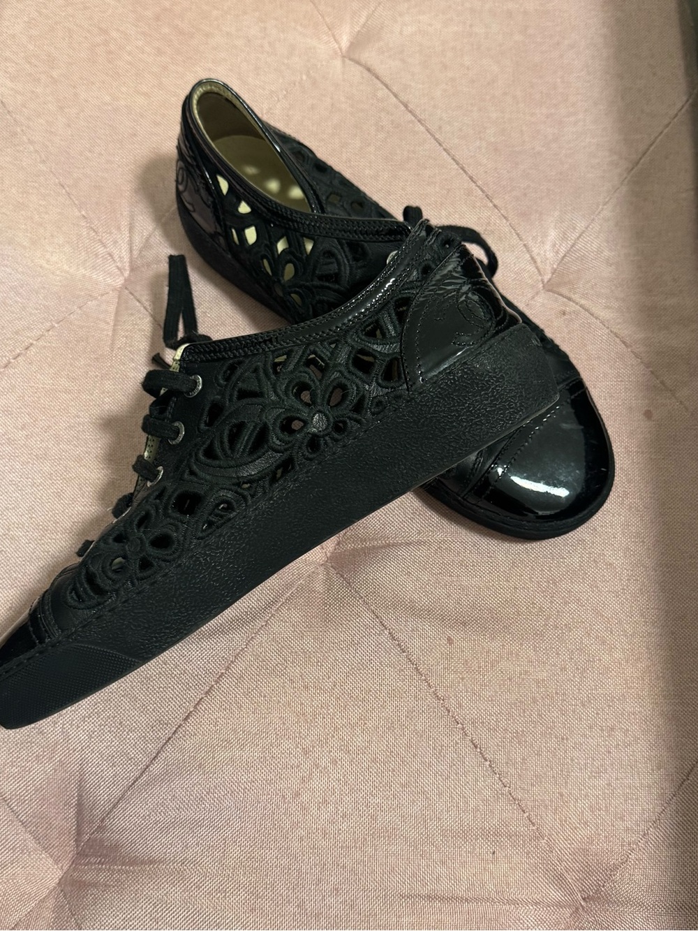 CHANEL Black Cutout Lace-Up Sneakers